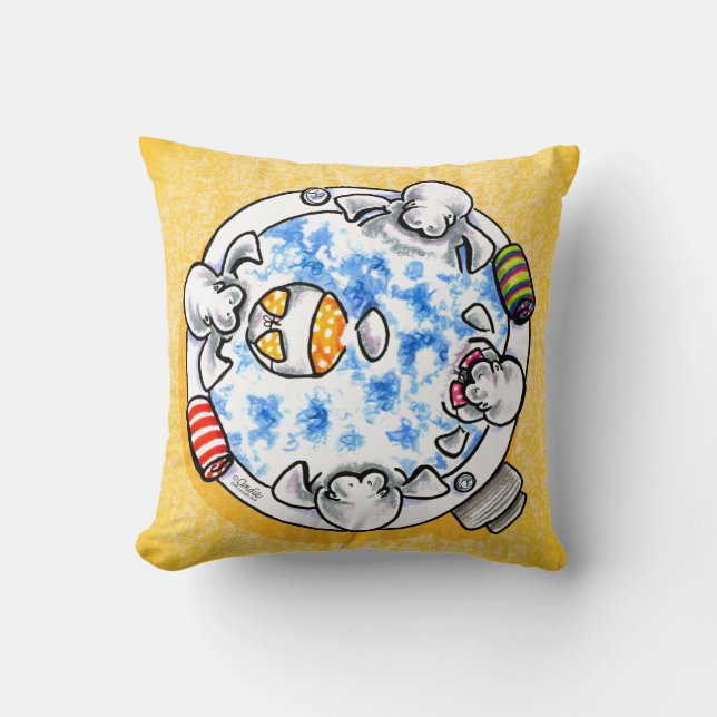Manatees Hot Tub Fun Off-Leash Art™ Cushion (Front)