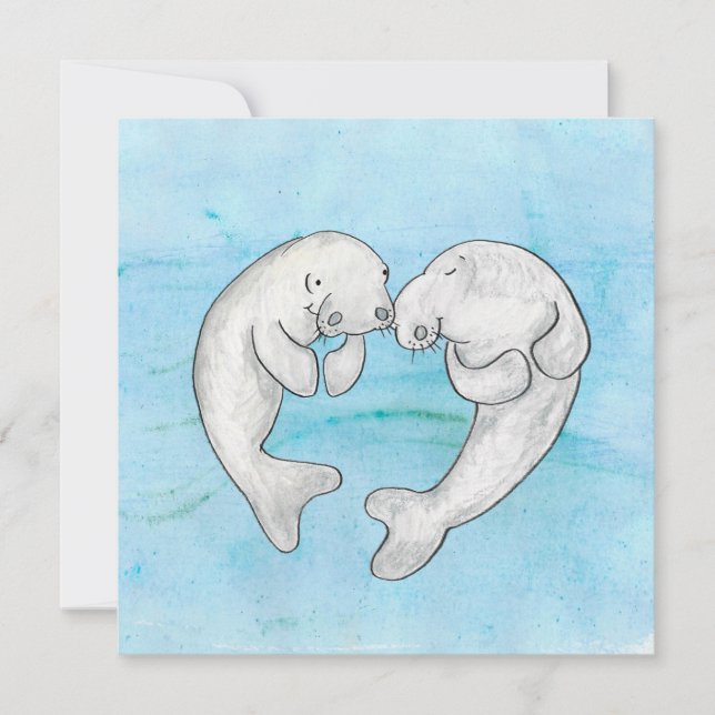 Manatees in love flat card (Front)