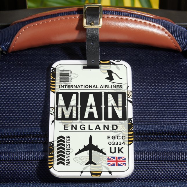 Manchester Bee Luggage Tag (Front Insitu 2)