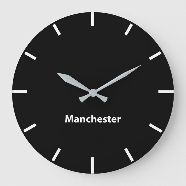 Manchester Black Face Time Zone Newsroom Wall Large Clock (Front)