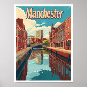 Manchester England Art Vintage Travel Illustration Poster