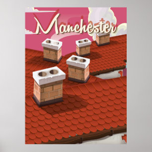 Manchester, England cartoon travel poster