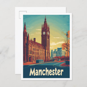 Manchester England UK Vintage Travel Illustration Postcard