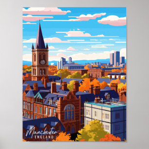 Manchester England vintage travel illustration Poster