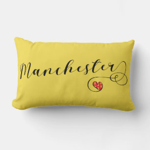 Manchester Heart Throw Pillow, England Lumbar Cushion