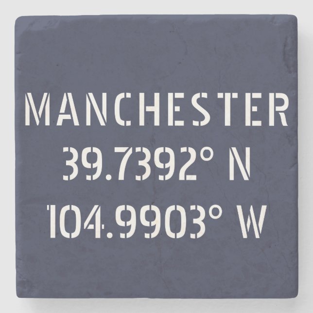 Manchester Latitude Longitude Stone Coaster (Front)