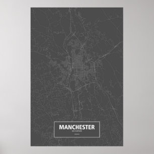 Manchester, New Hampshire (white on black) Poster