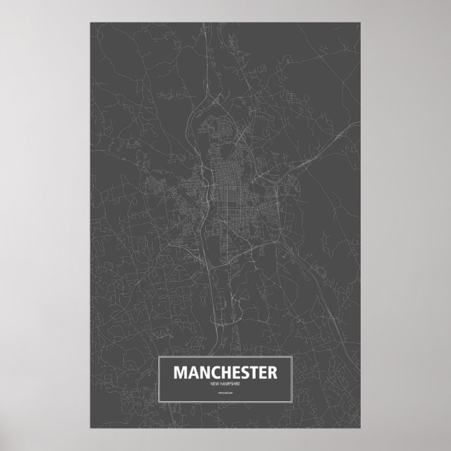 Manchester, New Hampshire (white on black) Poster (Front)