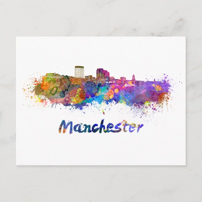 Manchester NH skyline in watercolor Postcard (Front)