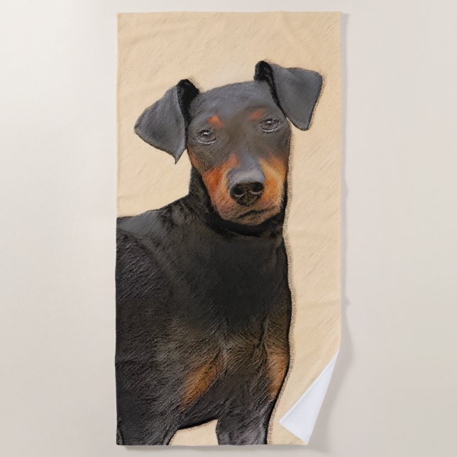 Manchester Terrier Painting Original Animal Art Beach Towel (Front)