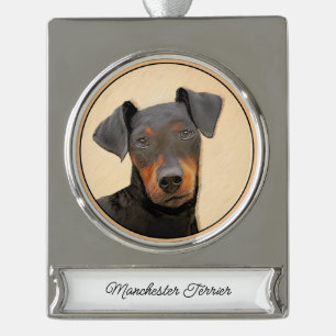 Manchester Terrier Painting Original Animal Art Silver Plated Banner Ornament