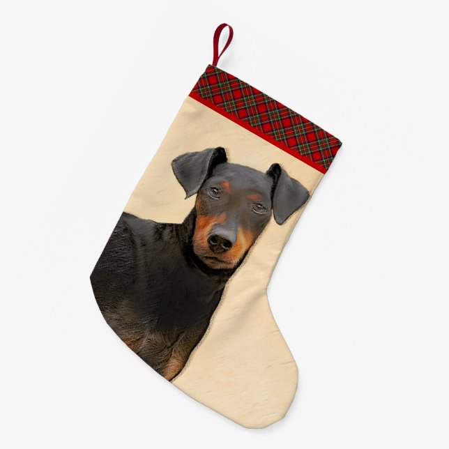 Manchester Terrier Painting Original Animal Art Small Christmas Stocking (Front (Hanging))