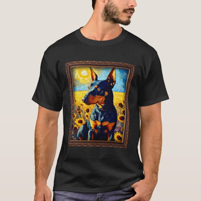 Manchester Terrier Painting Sunflower Flower Mom W T-Shirt (Front)