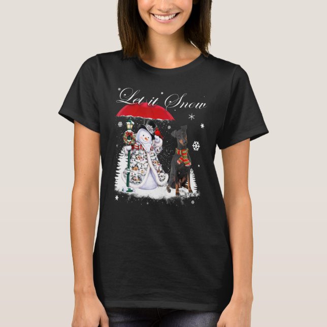 Manchester Terrier Santa Dog Christmas Snowman Xma T-Shirt (Front)