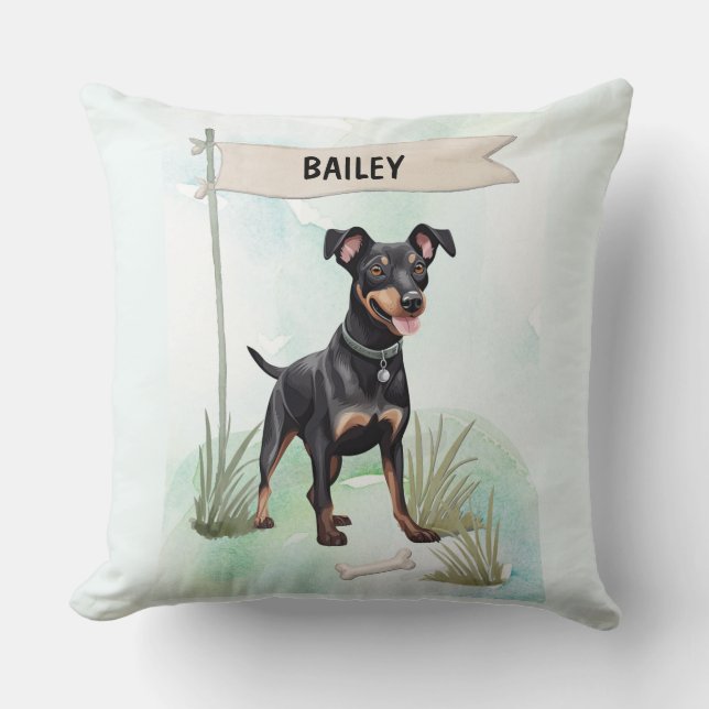 Manchester Terrier Watercolor Personalised Dog Cushion (Front)