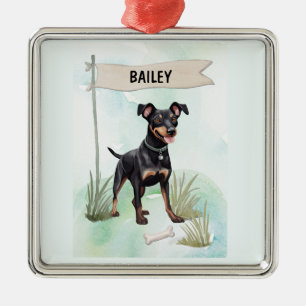 Manchester Terrier Watercolor Personalized Dog Metal Ornament