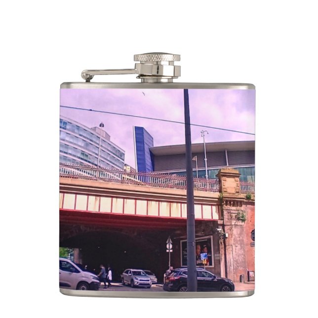 Manchester trainstation hip flask (Front)