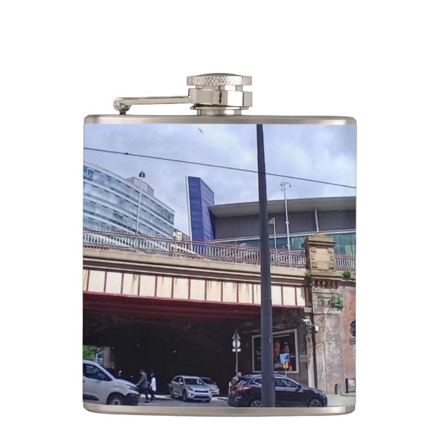 Manchester trainstation hip flask (Front)
