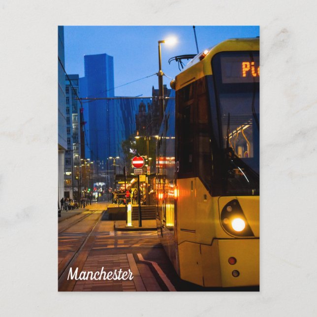 Manchester Tram Piccadilly Gardens Postcard (Front)