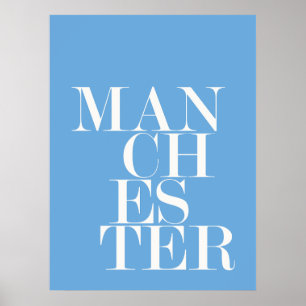 Manchester UK City Blue Typography Modern Text Poster