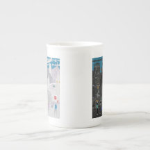 Manchester UK Night Day Skyline Bone China Mug