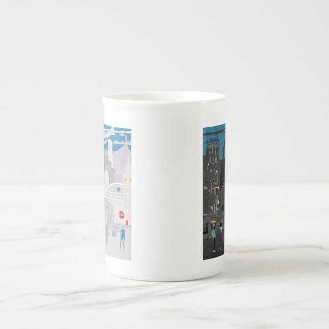Manchester UK Night Day Skyline Bone China Mug  (Front)