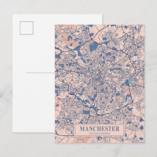 Manchester United Kingdom Breezy City Map Travel Postcard