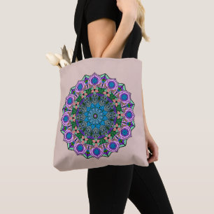 Mandala 12 Teal Rose Pink Orange on Cream -  Tote Bag
