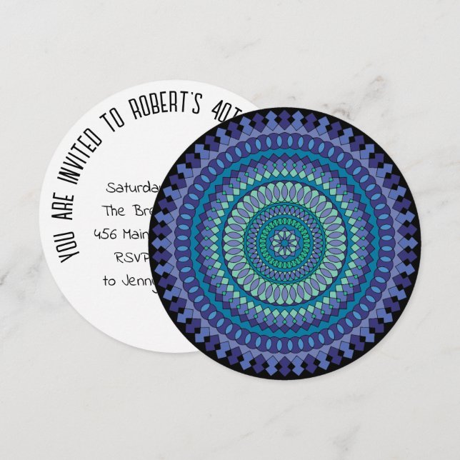 Mandala 40th Birthday Invitation Custom Age Name (Front/Back)