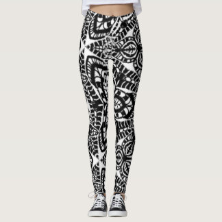 mandala abstract art geometric b&W Leggings