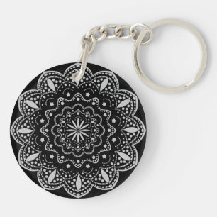 Mandala Acrylic Keychain   Black and Grey