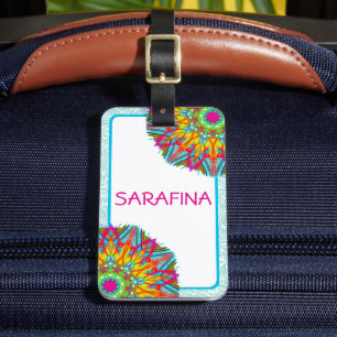 Mandala and Aqua Frame Boho Name Luggage Tag