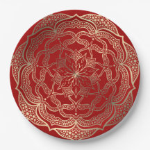 Mandala Art Boho Elegant Gold Dark Red Christmas