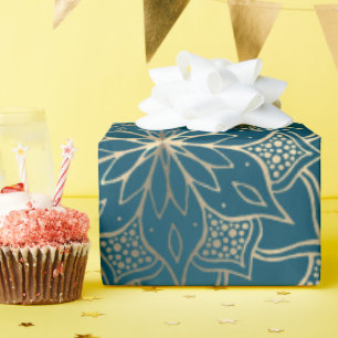  Mandala Art Boho Elegant Gold Turquoise Christmas Wrapping Paper