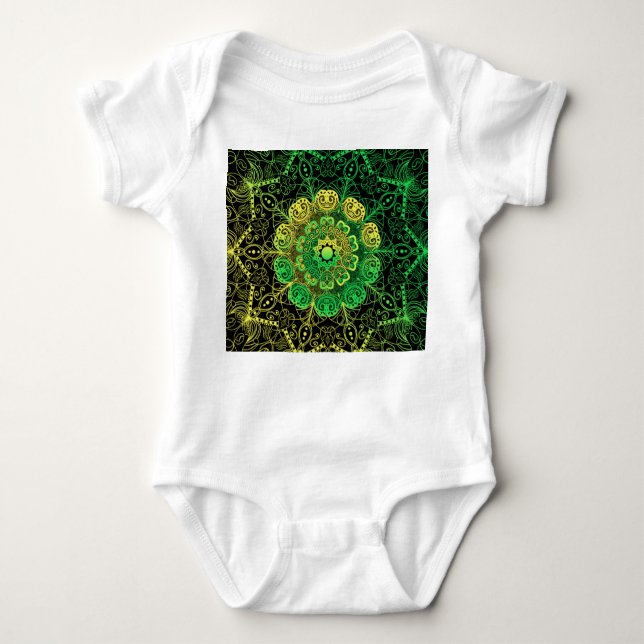 Mandala Art: Green Yellow Detail. Baby Bodysuit (Front)