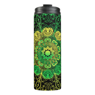 Mandala Art: Green Yellow Detail. Thermal Tumbler