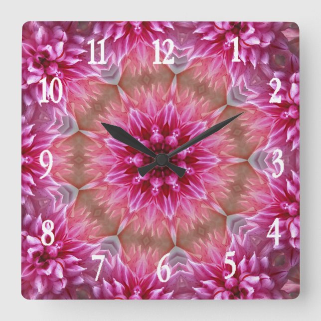 Mandala Art Pink Flower Design Square Wall Clock (Front)