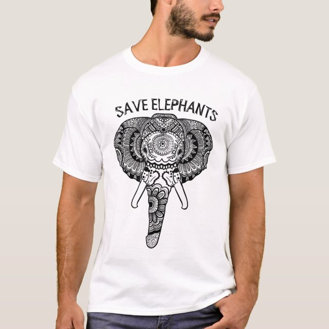 Mandala art save elephants T-Shirt (Front)