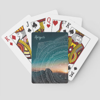 Mandala Art Sunset Starry Night Sky Zen Blue Playing Cards