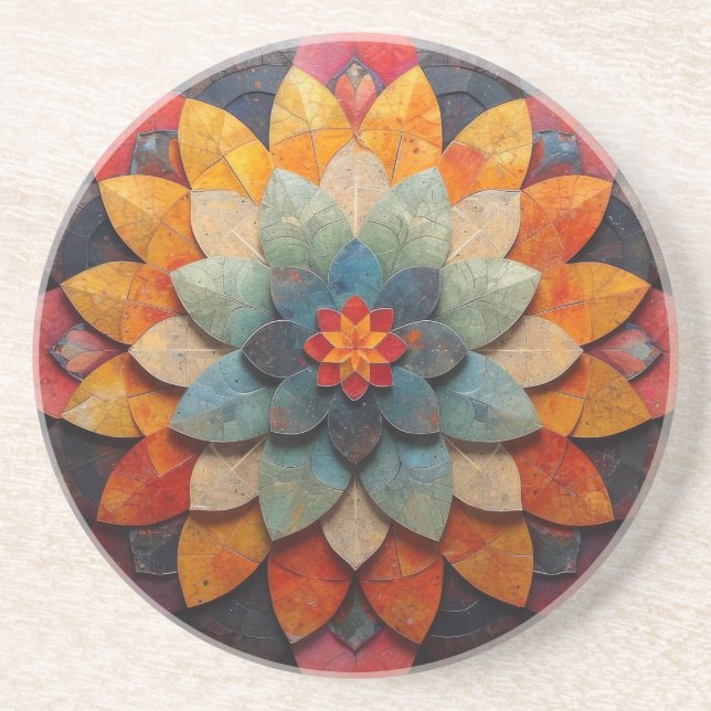 Mandala Art Textured Flower Coaster (Front)