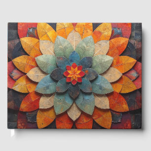 Mandala Art Textured Flower Info in Spine Guest Book