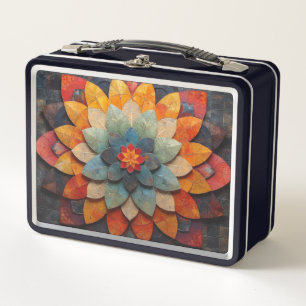 Mandala Art Textured Flower Metal Lunch Box