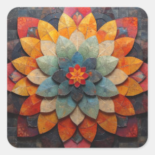 Mandala Art Textured Flower Square Sticker