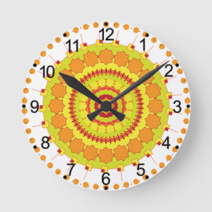 Mandala Art Yellow Orange Design Round Clock