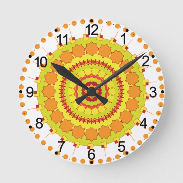 Mandala Art Yellow Orange Design Round Clock (Front)