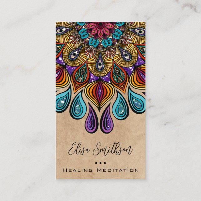 Mandala Art Yoga Reiki Healing Meditation Colourfu Business Card (Front)