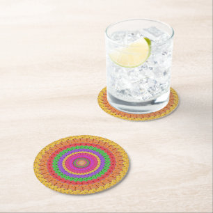 Mandala Ball yellow crochet style - Round Paper Coaster