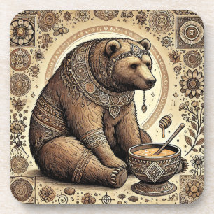 🐻 Mandala Bear Honey Nature Cabin Gift 🐻 Coaster