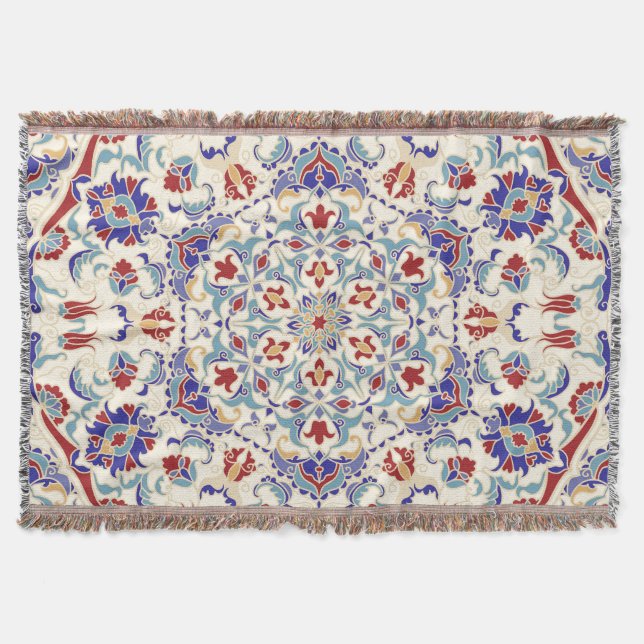 Mandala Beauty: Colourful Cultural Mosaic Throw Blanket (Front)
