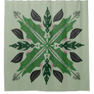 Mandala Begonia Floral Greenery Botanical Shower Curtain